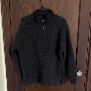 Aerie Dark Gray Oversized Teddy Quarter Zip Sweatshirt Size Small
